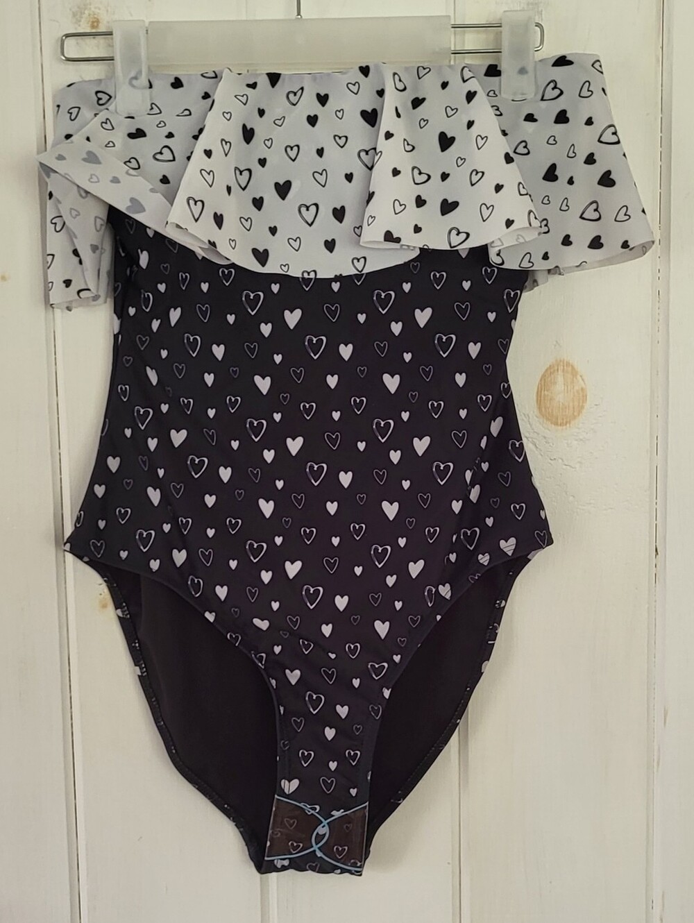 Brave Soul Stapless High Cut Heart Print Bardot Swim Suit